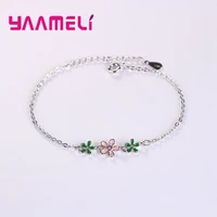 new romantic women fashion flower bracelets bangles 925 sterling silver wedding engagement adjustable size bracelets