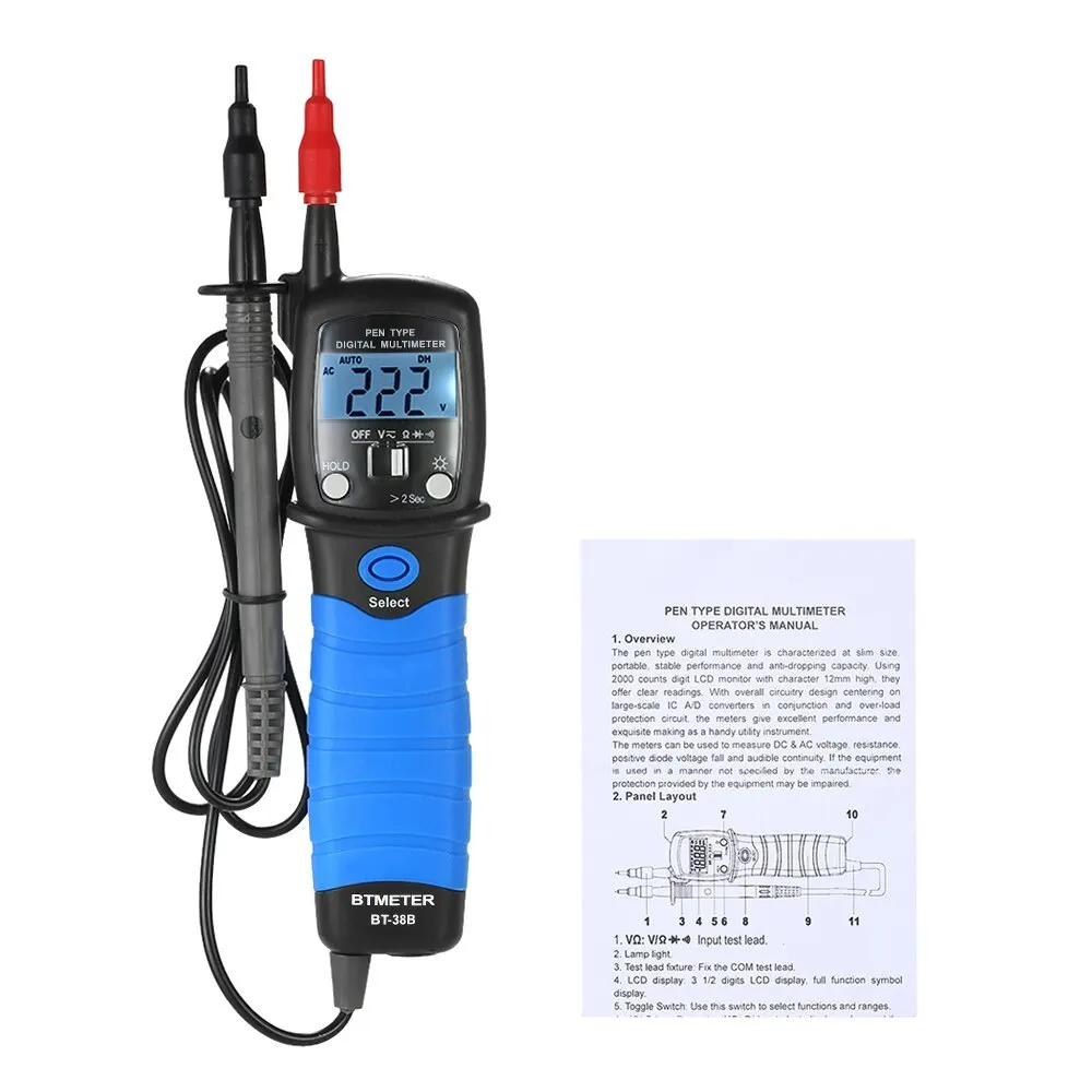 

BTMETER Pen Type 2000 Counts Digital Multimeter Handheld Backlight LCD Display DC/AC Voltage Resistance Diode Continuity Tester