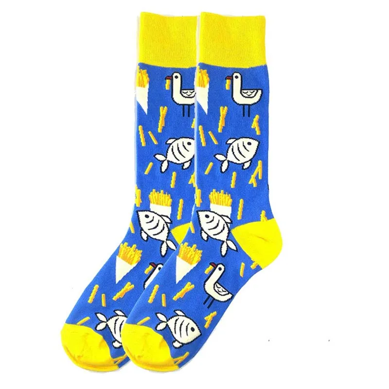 [WPLOIKJD]Creative Street Food Harajuku Socks Men Cotton Happy Weeding Funny Novelty Jacquard Pizza/Avocado Meias Sokken|Мужские носки| |