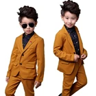 Комплект одежды для мальчиков 2-10 лет, милый джентльменский стиль, однотонный оранжевый топ и штаны, повседневный комплект одежды для детей