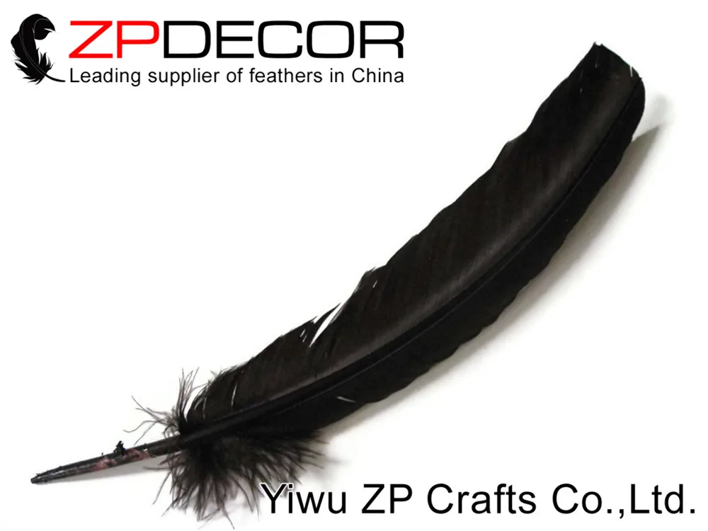 

ZPDECOR 50pcs/lot Incredible Black Turkey Rounds Quill Large Feathers for Cheap Sale for Carnival show Decoration Feathers