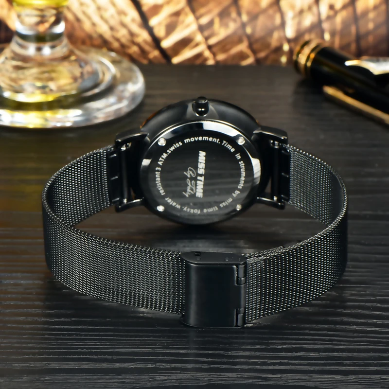 Misstime ультра тонкие часы швейцарский кварцевый механизм часовой моды известный