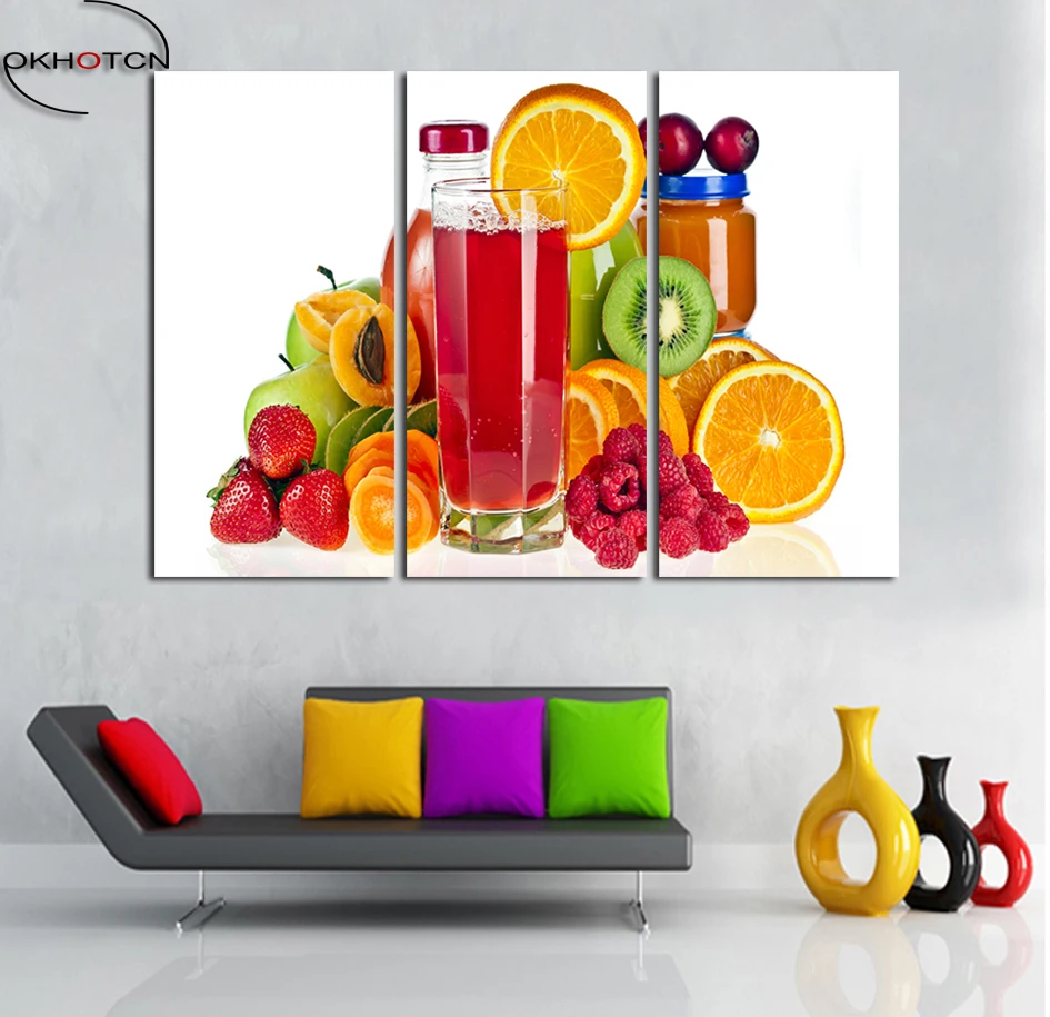 Различные фруктовые соки натюрморт без рамки Картина 3 шт./компл. Холст Искусство