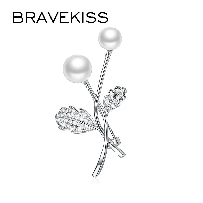 BRAVEKISS Leaves Brooches Pins Vintage Style Pearl Large foe Women Wedding Accessories Jewelry Christmas Gifts BUX0026 | Украшения и