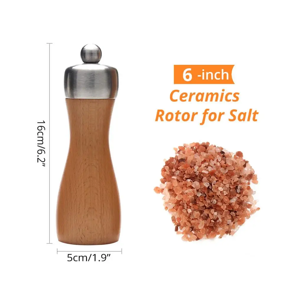 6 inch for salt Высококачественная деревянная шлифовальная машина для соли и перца-шлифовальная машина для специй керамический или углеродистый стальной ротор с Регулируемая крупнота - Цвет: 6 inch for salt