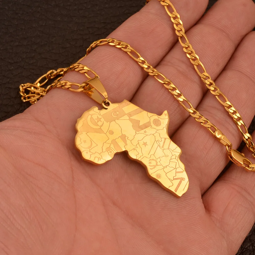 Золотой Цвет Африка карты кулон ожерелья Wth страна флаги карта для мужчин женщин