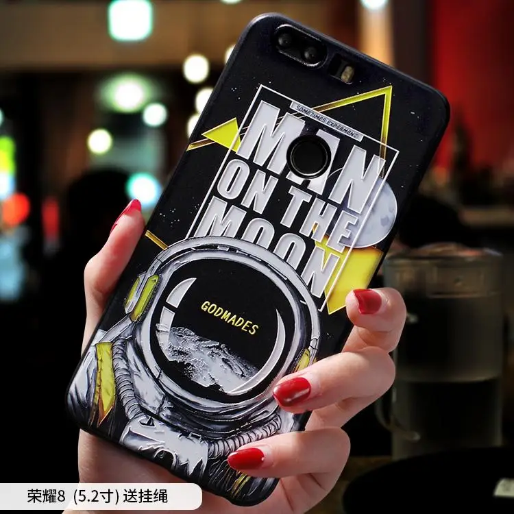 Initial D Moon Astronaut Smoking warning embossed Relief case For Huawei Honor 10 honor10 8 honor8 cover |