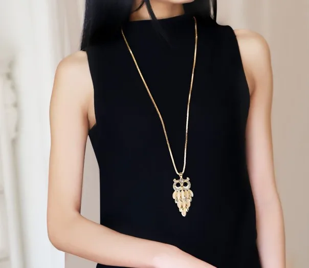Женское длинное ожерелье с кулоном в виде совы | Украшения и аксессуары