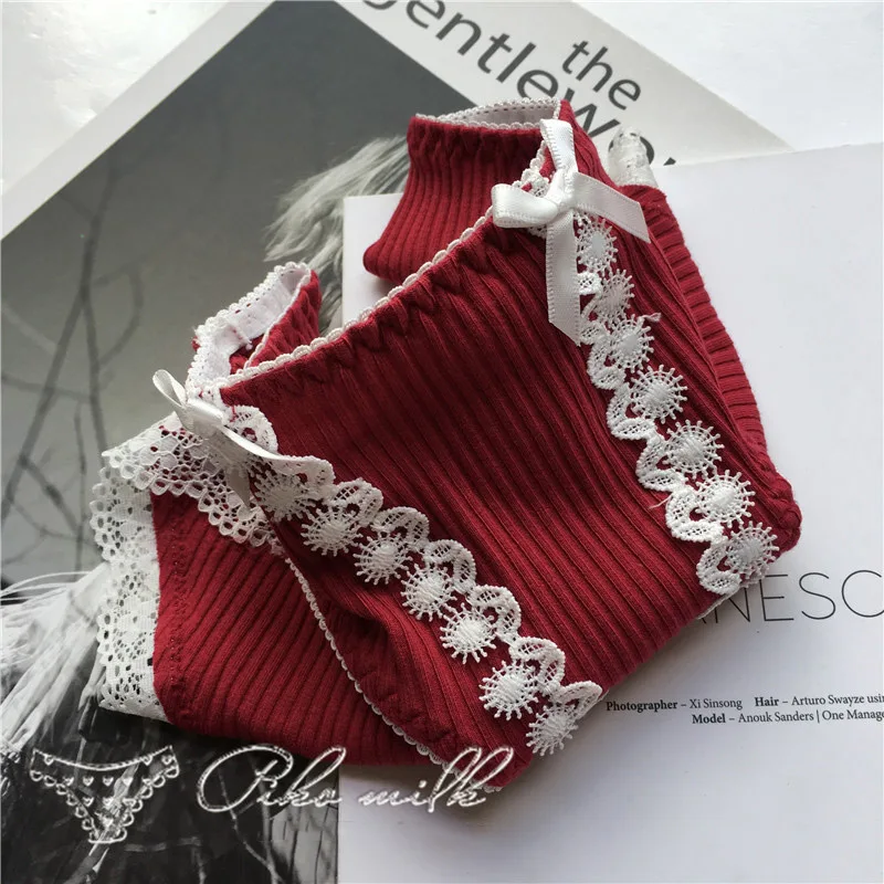 red SP& CITY, японский стиль, бант, милое кружевное нижнее белье для девочек, милые женские хлопковые сексуальные трусики, танга, мягкие дышащие Бесшовные трусы, нижнее белье - Цвет: red