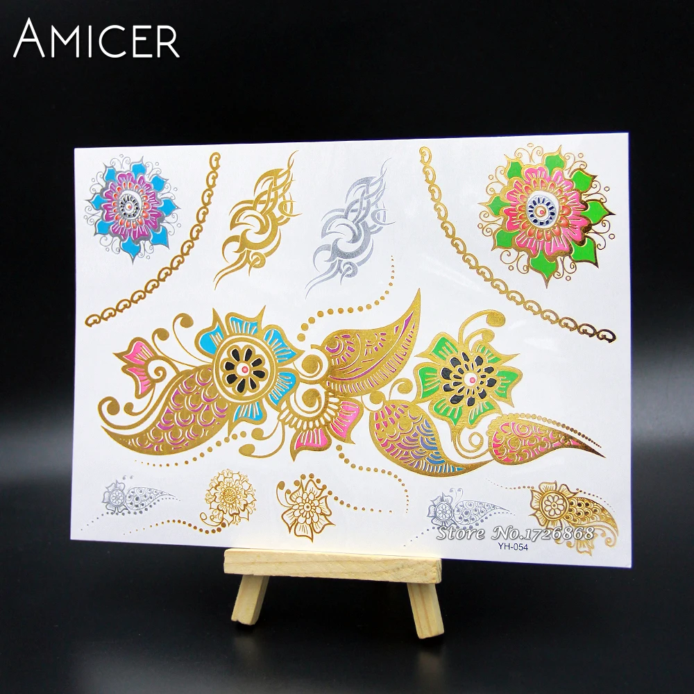 Временные татуировки для боди-арта золотые блестящие металлические