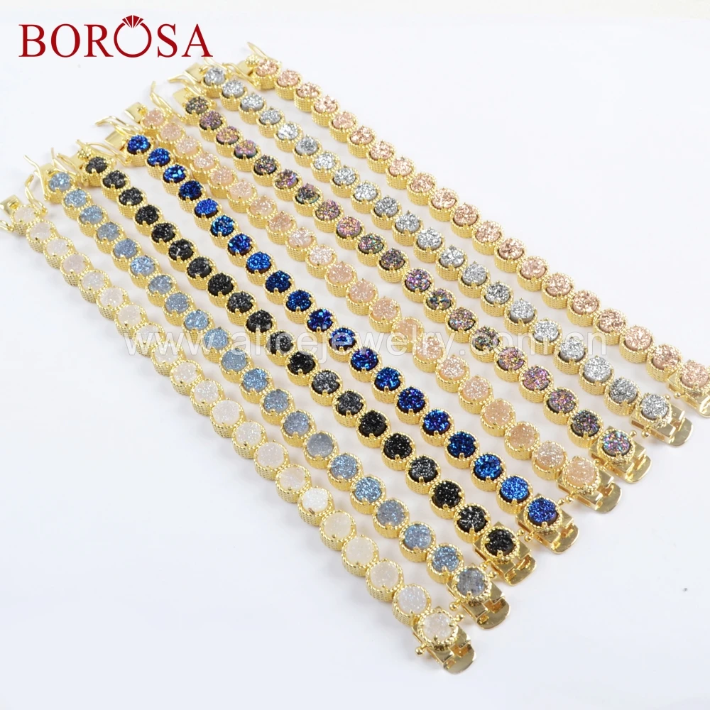 

Золотистые титановые радужные драгоценные камни BOROSA 1/2 шт., браслеты с 20 камнями, друзные браслеты, смешанные цвета, модные ювелирные издели...