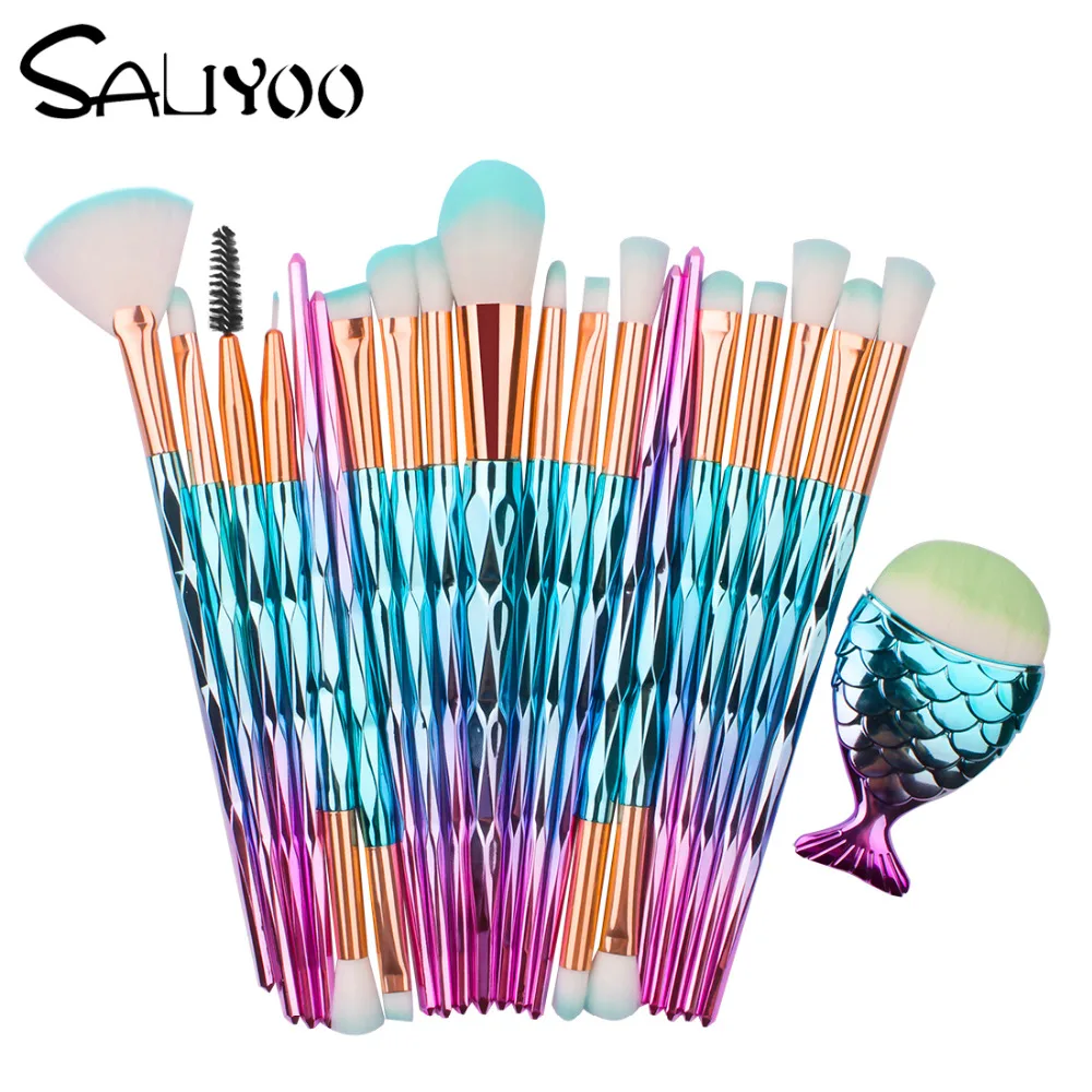 SALIYOO Pro 21 шт. алмазные кисти для макияжа с русалочкой и рыбьим хвостом набор пудра