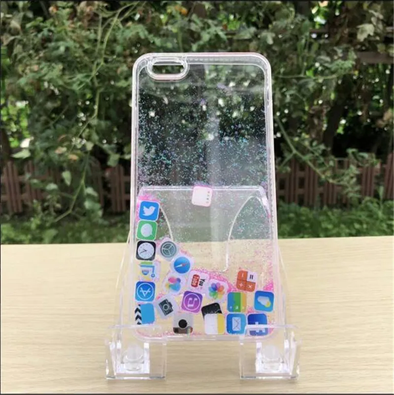 Стильный мобильный Применение значки телефон чехол для iphone 7 Чехол XS MAX 8 7 6 6s плюс динамический жидкость зыбучие пески для iphone х чехол - Цвет: pink