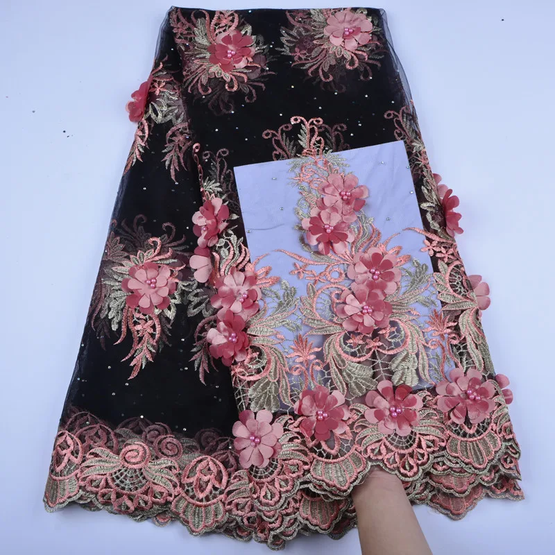 2019 High Quality Nigerian Lace Fabrics With Beads African French Net Fabric 3D Flower Embroidered Tulle Mesh S1312 | Дом и сад