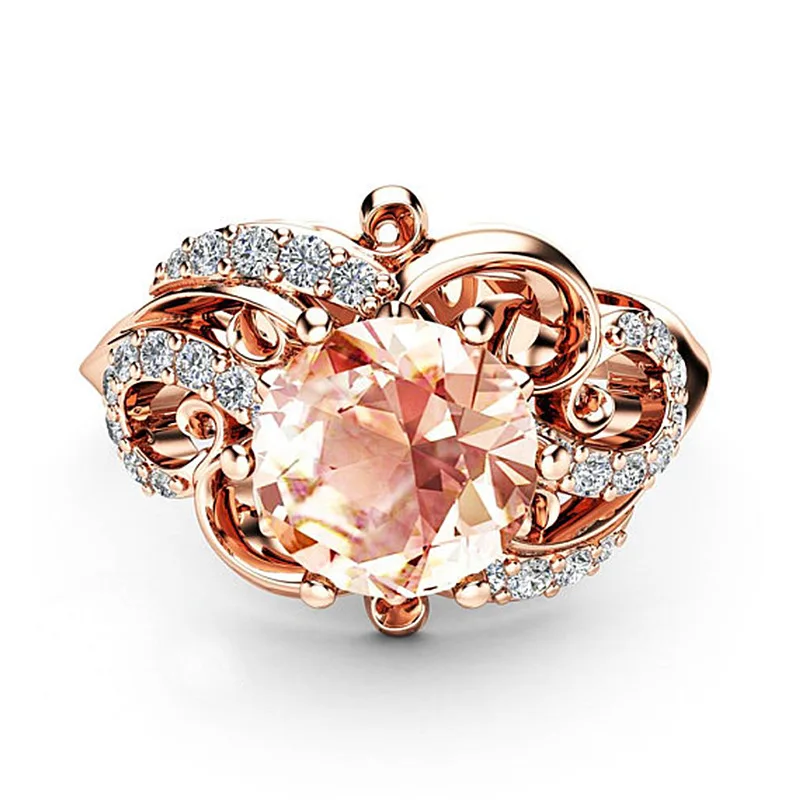 MOONROCY Cubic Zirconia Rose Gold Color Vintage Crystal CZ Champagne Wedding Rings Jewelry Flower for Women Girls Gift Drop | Украшения и
