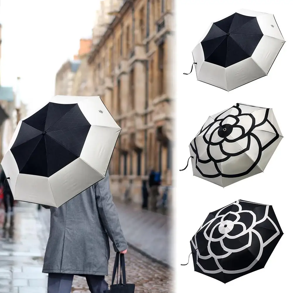 Автоматический Простой Черный Пластиковый Солнцезащитный Зонт Camellia с защитой от