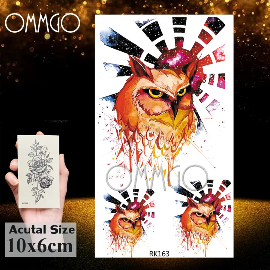 Временные татуировки OMMGO с изображением совы тотема Галактики для женщин и