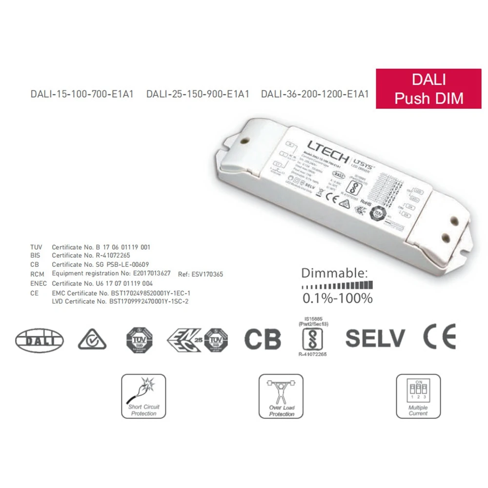 Ltech постоянный ток DALI Диммируемый драйвер светодиодов 220-240Vac вход 150-900mA/1 5-25 Вт