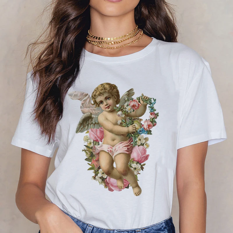 Angel Fashion Kawaii женская футболка с принтом, футболка с коротким рукавом и круглым вырезом, винтажная модная футболка Harajuku Ullzang, женские футболки - Цвет: 3223