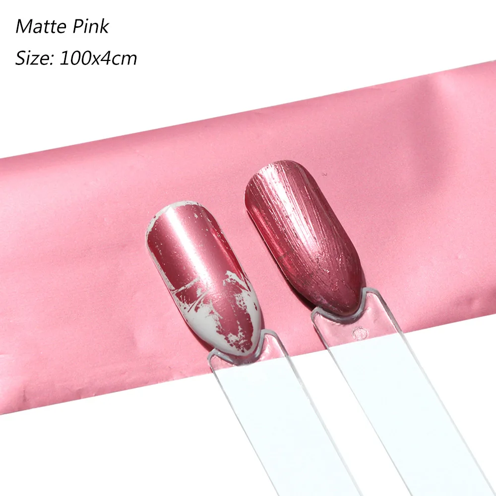 Matte Pink 100 см матовая Мерцающая Фольга для ногтей Holo звездное небо переводная наклейка для дизайна ногтей гелевая трафаретная наклейка Аксессуары для маникюра LAA08-1 - Цвет: Matte Pink
