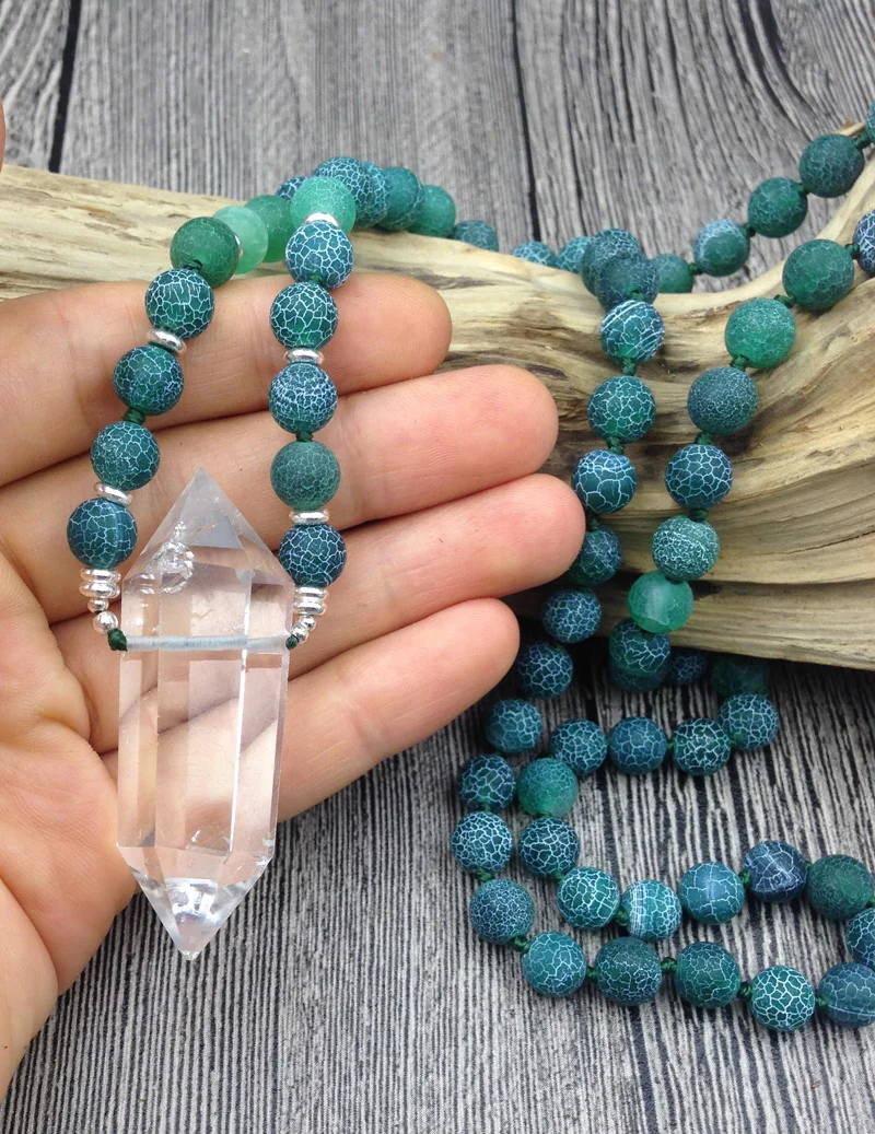 YA2616 Натуральный прозрачный кварцевый двухточечный кулон зеленый дракон Венский