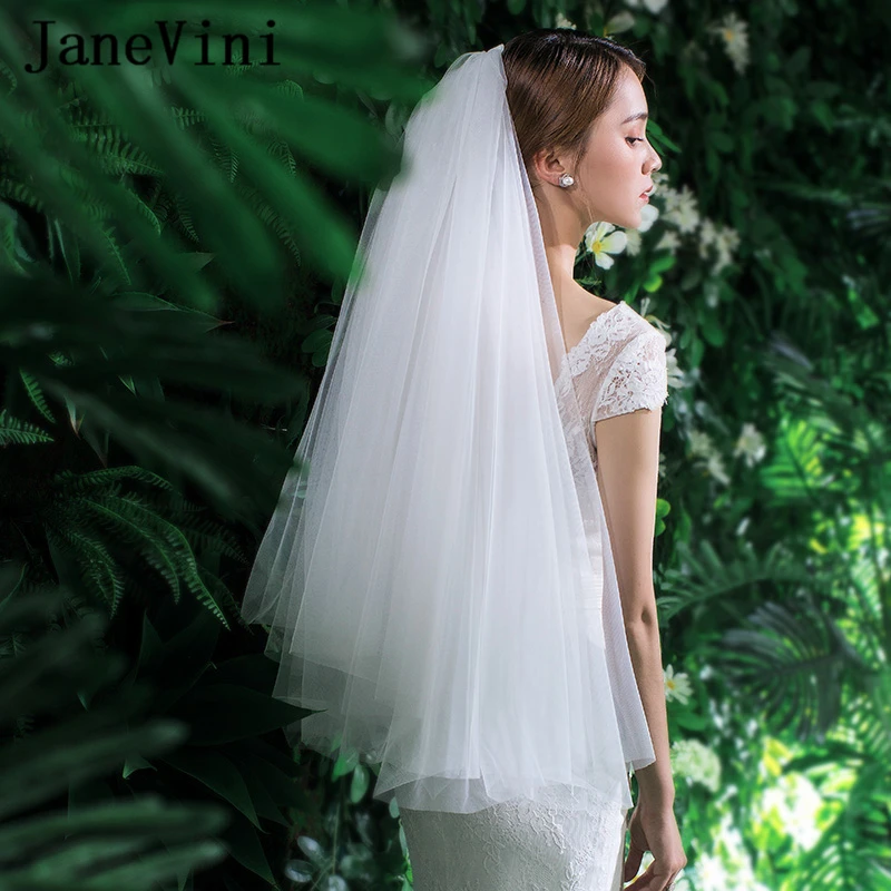 

JaneVini 2019 Elegant Tulle Two Layers Wedding Veils Cut Edge White Elbow Length Bridal Veil with Comb Short Wedding Accessories