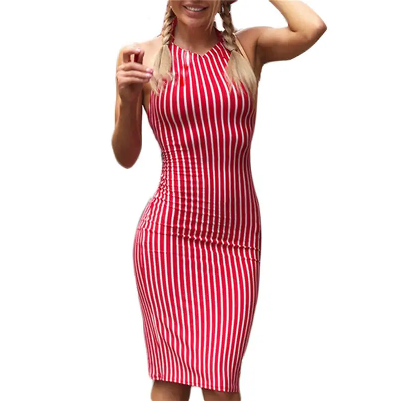 Женское летнее Бандажное платье с открытой спиной в полоску для ночного клуба