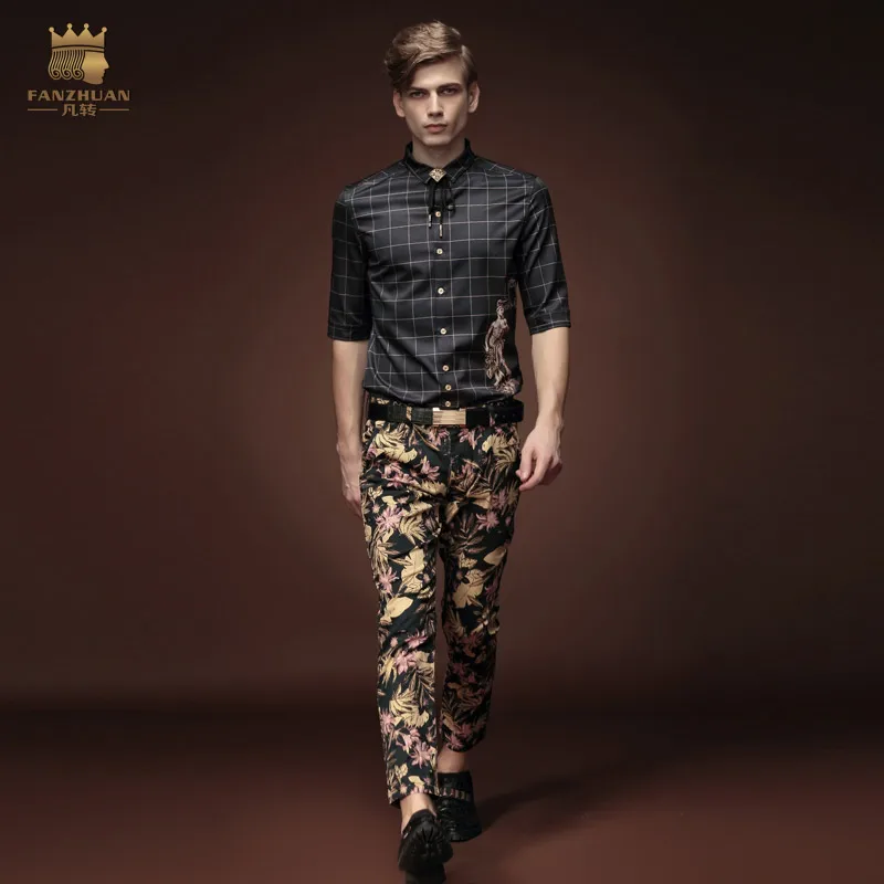Free Shipping fashion casual Men's male New 2015 man summer nine jeans personality stamp ninth pants trousers 15915 on sale | Мужская