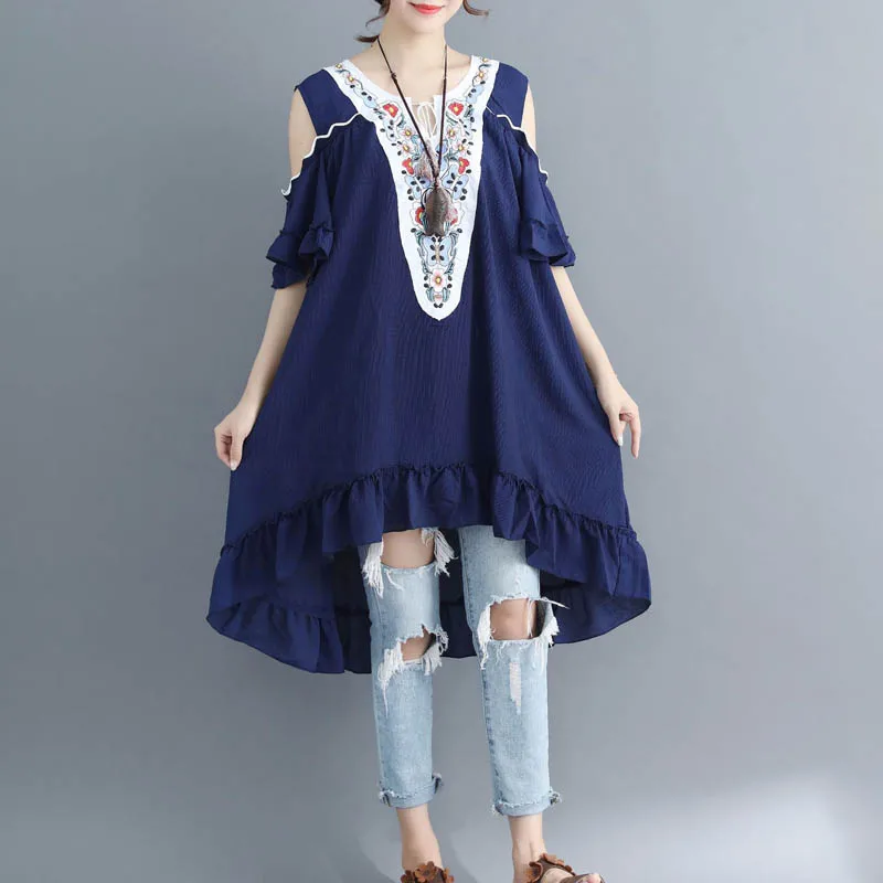 Летнее женское платье, обхват груди 142-148 см, 6XL 7XL 8XL 9XL, Повседневное платье с круглым вырезом размера плюс, женское платье синего цвета