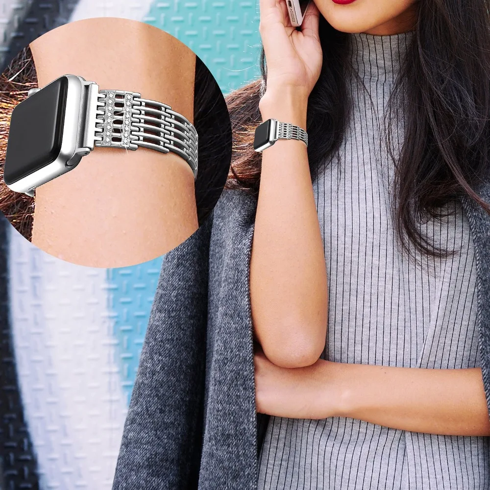 Joyozy для Apple Watch Band 38 мм 42 мм алмазный обруч для Apple Watch series 4 3 2 1 браслет для iwatch ремешок из нержавеющей стали