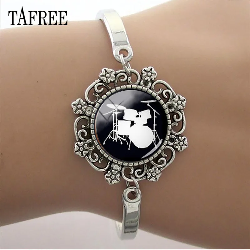 t369 TAFREE DIY музыкальный символ кружевной браслет-Шарм 15 мм стеклянный кабошон музыкальный инструмент изображение цепочка с куполом браслеты T462 - Окраска металла: t369