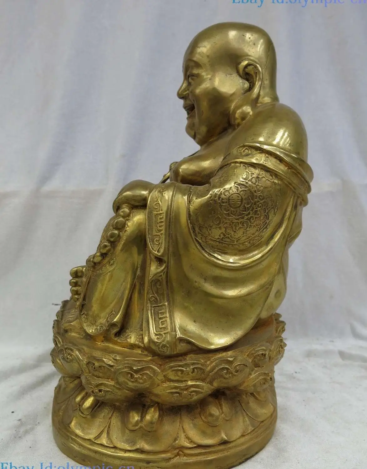 12&quot China brass copper sculpture carved as one wishes Maitreya Buddha Statue | Дом и сад