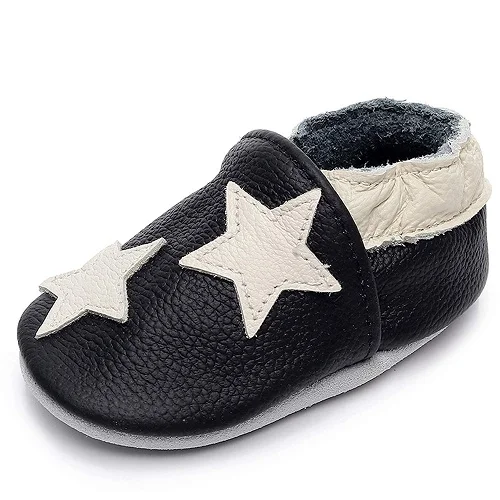 Черный Gsch Chausson Bebe Cuir Souple; тапочки для ползания; детская обувь; мягкие кожаные мокасины со звездами для малышей - Цвет: Черный