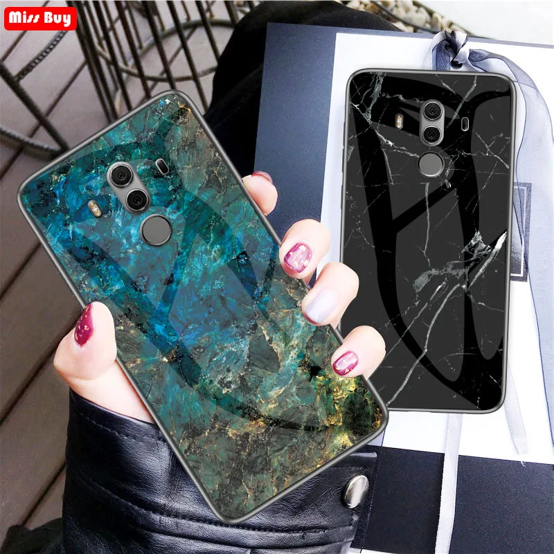 Чехол для Huawei Mate 10 Pro с мраморным закаленным стеклом чехлы телефонов 10Pro Mate10Pro