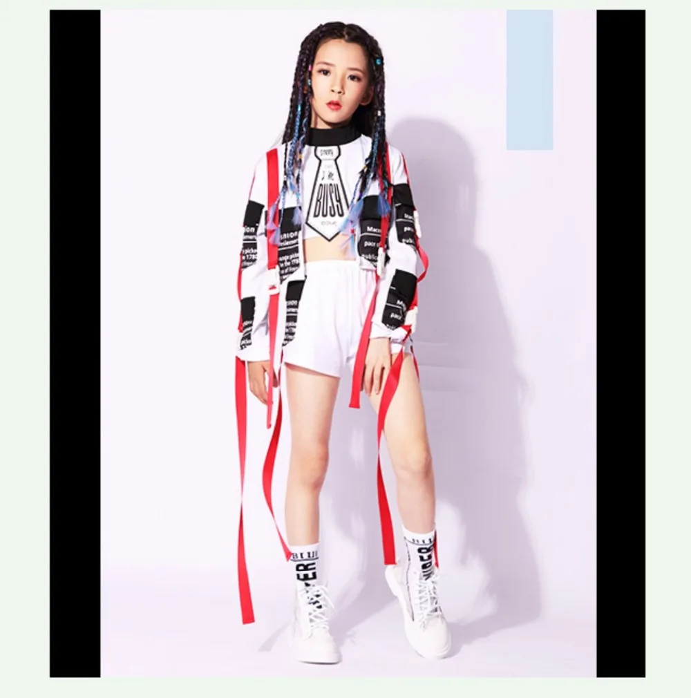 Stage Costume For Girls Jazz Performance Hip Hop Set Rave Outfit Children Street Dance Practice Clothes Kids Dancing Wear DC1009