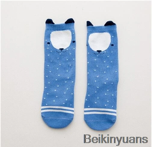 Blue bear slip Для новорожденных и детей ясельного возраста гольфы детские носки для девочки, мальчика с противоскользящим покрытием и очаровательными изображениями котенка/лисьи гетры носки для новорожденных теплые длинные носки до колена - Цвет: Blue bear slip