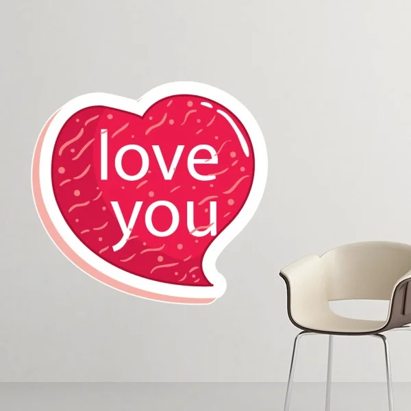 

Valentine's Day Pink Heart Shaped I Love You Illustration Removable Wall Sticker Art Decals Mural DIY Wallpaper for Room Decal