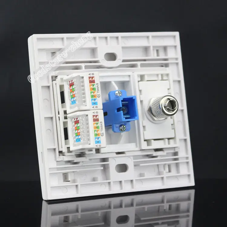 Настенная пластина 4 порта двойной CAT5E RJ45 сеть LAN + SC оптическое волокно ТВ разъем