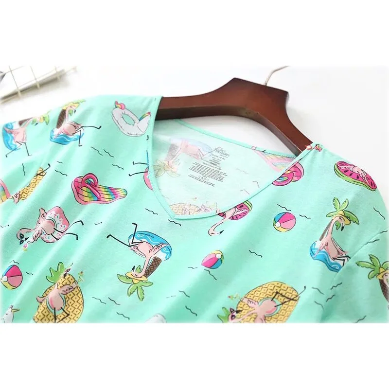 Трикотажные хлопковые комплекты для сна большого размера женские весенне летние