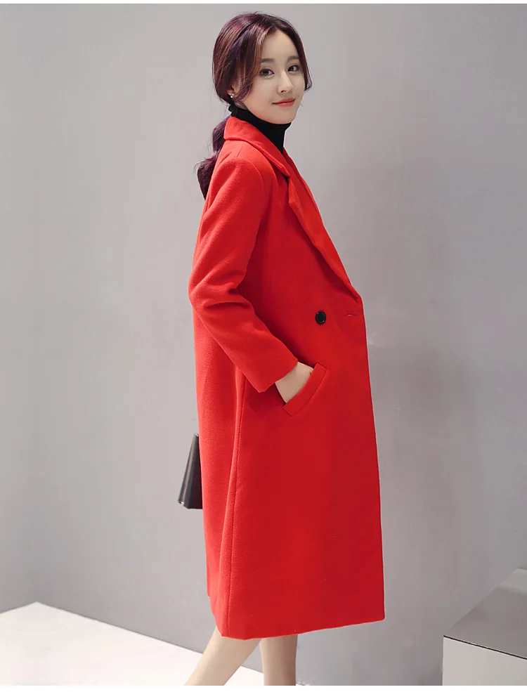 Women's Cashmere Coat 2017 New V neck Solid Trench Woolen Woman Warm Winter Jacket Overcoat Female Long Outwear Pocket|woolen coat