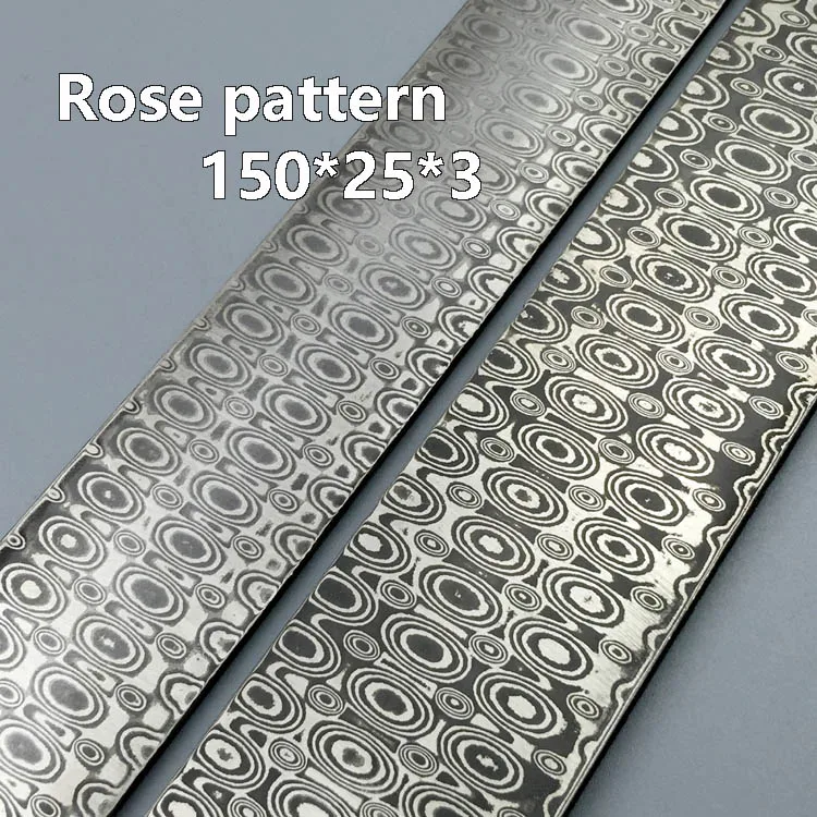 Rose 1 1 шт. Дамасская стальная пластина сырье DIY нож стальной материал роза/облако/рыбья кость/спираль/вода пульсация узор закаленный - Цвет: Rose 1