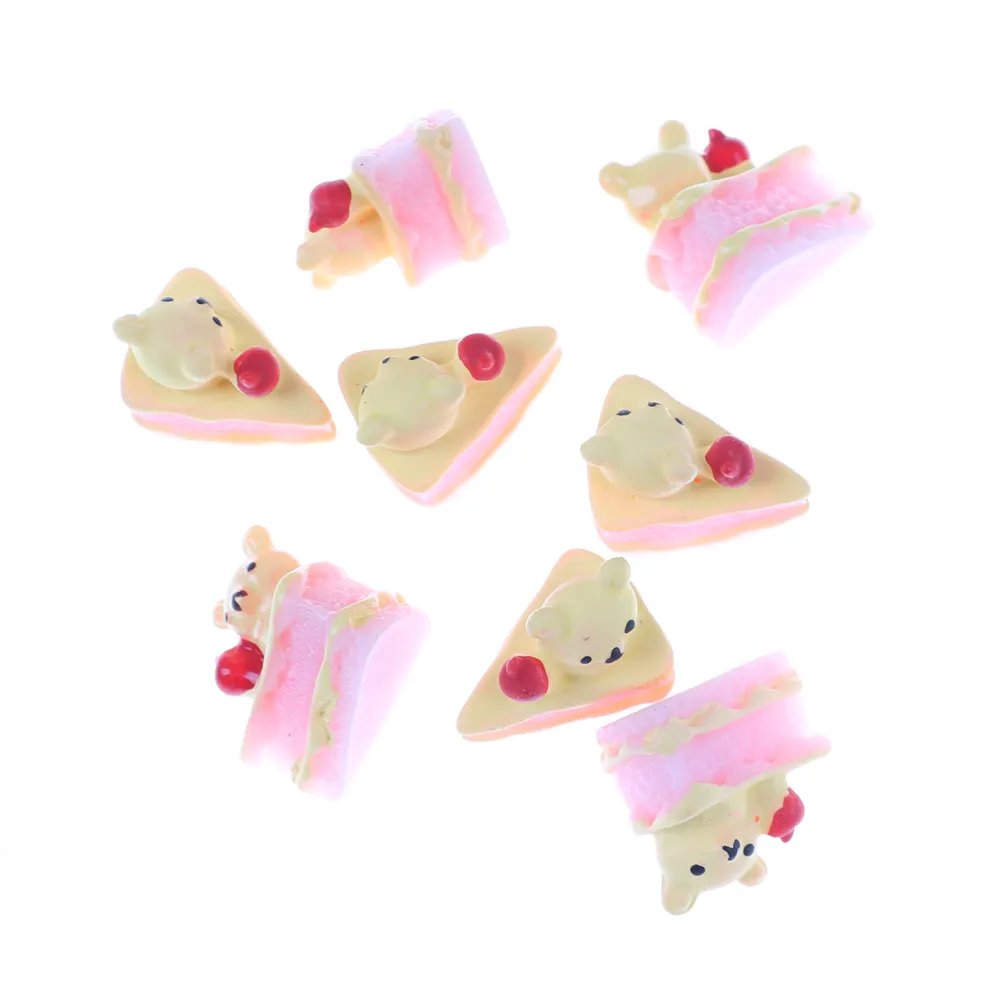 

5PCS DIY Miniature Artificial Kawaii Craft Flat Back Fake Resin Food Bear Cake Doll House Decorative Play Toy Random