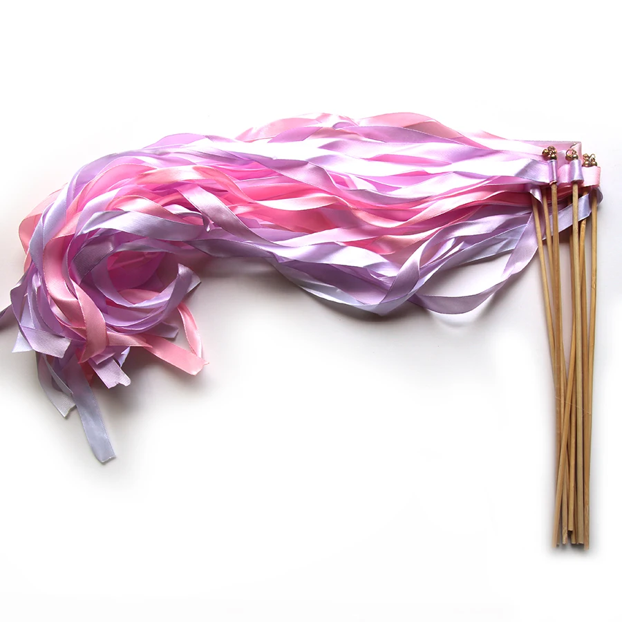 Magic Ribbon Stick Fairy Wand With Gold Bell Children 10pcs/lot Party Supplies Birthday Ornaments Twirling Wedding Streamers |