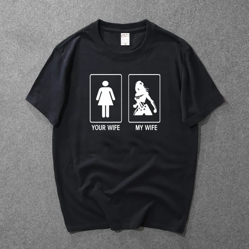 Ваша жена моя Fun хлопок принт футболка для мужчин короткий рукав Свободные топы