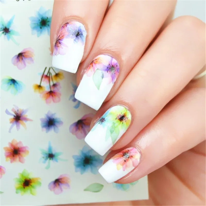 Flower 1 лист красочные наклейки для ногтей Водные Наклейки китайская краска для ногтей переводные наклейки для маникюра украшения для ногтей - Цвет: Flower