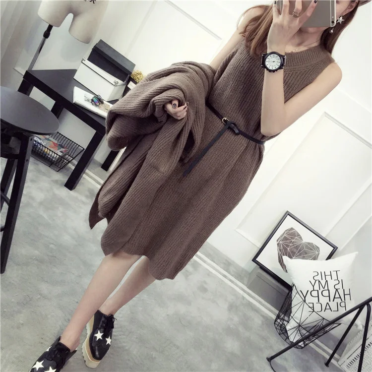 Модные однотонные Цвета Платья-свитеры комплекты Для женщин 2018 Новинка весны и