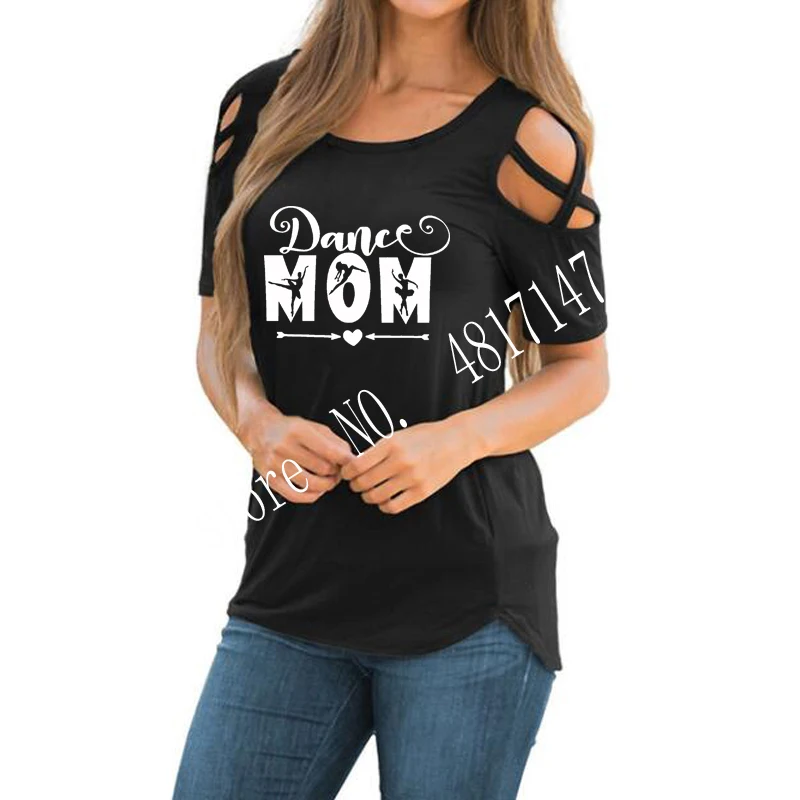 Женская футболка с надписью Dance Mom в стиле Харадзюку открытыми плечами для