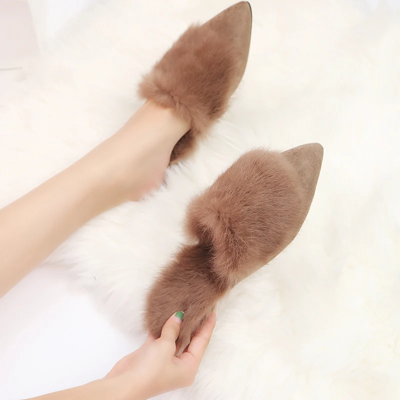 New Fashion Women Slippers Winter Faux Fur Slides Ladies Cute Warm Plush Mules Slip On Casual Flat Shoes Woman Furry Flip Flops | Обувь