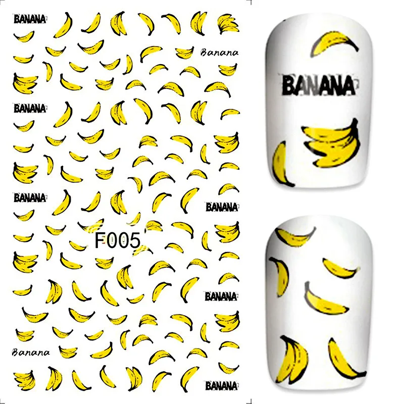 2 листа наклейки Банан Фрукты водяные для ногтей Обертывания 2019 новый дизайн