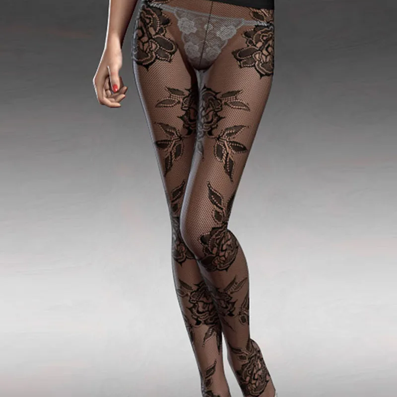 Эластичные женские газовые колготки модные сексуальные с цветочным принтом
